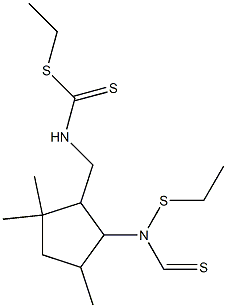 [[2-[Ethylthio(thiocarbonyl)amino]-3,5,5-trimethylcyclopentan-1-yl]methyl]dithiocarbamic acid S-ethyl ester,,结构式