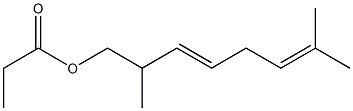 プロピオン酸2,7-ジメチル-3,6-オクタジエニル 化学構造式