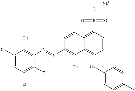 6-[(2,3,5-Trichloro-6-hydroxyphenyl)azo]-5-hydroxy-4-[(4-methylphenyl)amino]-1-naphthalenesulfonic acid sodium salt 结构式