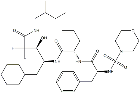 (4S)-4-[(S)-2-(N-モルホリノスルホニル-L-フェニルアラニルアミノ)-4-ペンテノイルアミノ]-5-シクロヘキシル-2,2-ジフルオロ-3-ヒドロキシ-N-[(S)-2-メチルブチル]ペンタンアミド 化学構造式