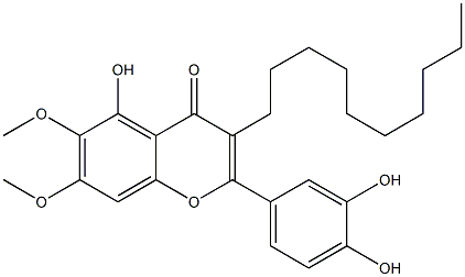 5-Hydroxy-2-(3,4-dihydroxyphenyl)-6,7-dimethoxy-3-decyl-4H-1-benzopyran-4-one Struktur