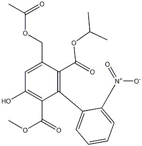 5-Acetyloxymethyl-3-hydroxy-2'-nitro-1,1'-biphenyl-2,6-dicarboxylic acid 2-methyl 6-isopropyl ester Struktur