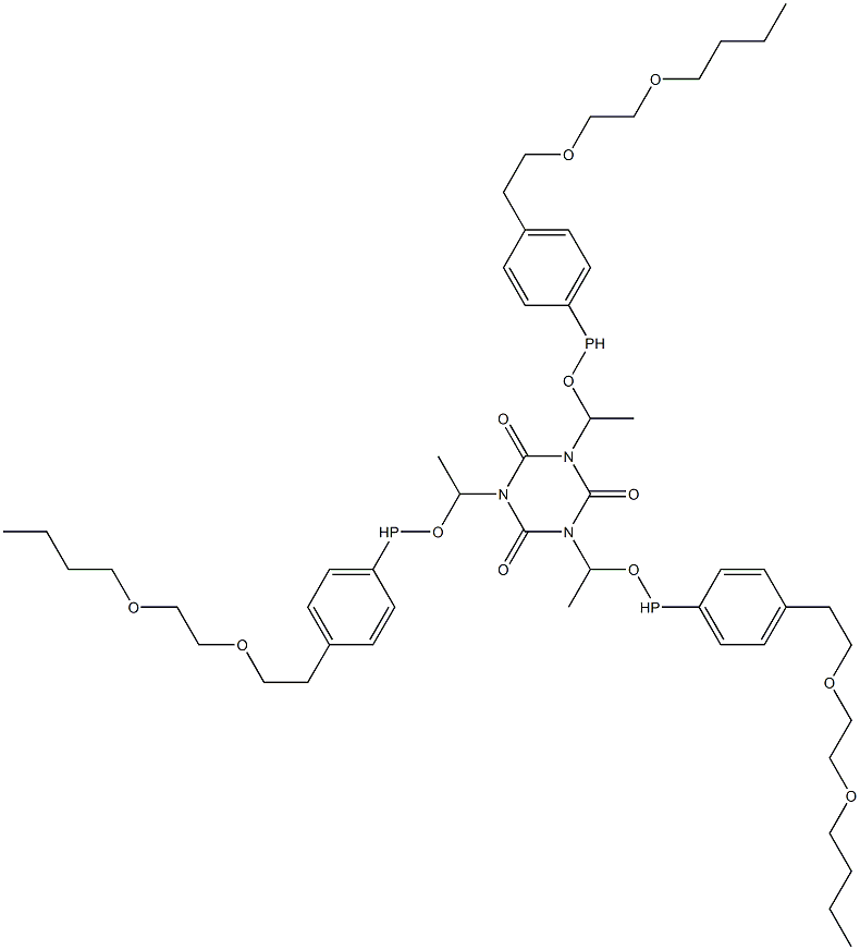 1,3,5-Tris[1-[4-[2-[(2-butoxyethyl)oxy]ethyl]phenylphosphinooxy]ethyl]-1,3,5-triazine-2,4,6(1H,3H,5H)-trione 结构式