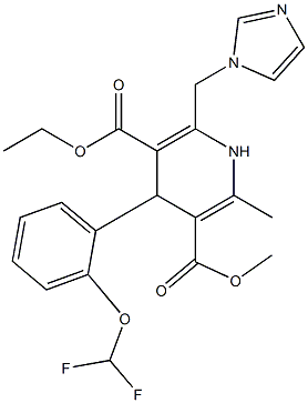 6-(1H-Imidazol-1-ylmethyl)-4-(2-(difluoromethoxy)phenyl)-2-methyl-1,4-dihydropyridine-3,5-dicarboxylic acid 3-methyl 5-ethyl ester,,结构式