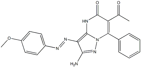 2-Amino-3-(4-methoxyphenylazo)-6-acetyl-7-phenylpyrazolo[1,5-a]pyrimidin-5(4H)-one 结构式