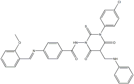 4-(2-Methoxybenzylideneamino)-N-[[hexahydro-4,6-dioxo-2-thioxo-3-(4-chlorophenyl)-5-(phenylaminomethyl)pyrimidin]-1-yl]benzamide
