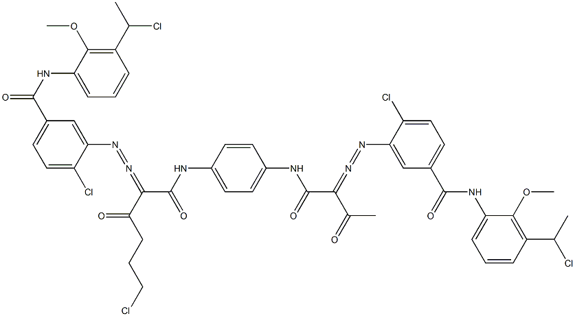 3,3'-[2-(2-Chloroethyl)-1,4-phenylenebis[iminocarbonyl(acetylmethylene)azo]]bis[N-[3-(1-chloroethyl)-2-methoxyphenyl]-4-chlorobenzamide] Structure