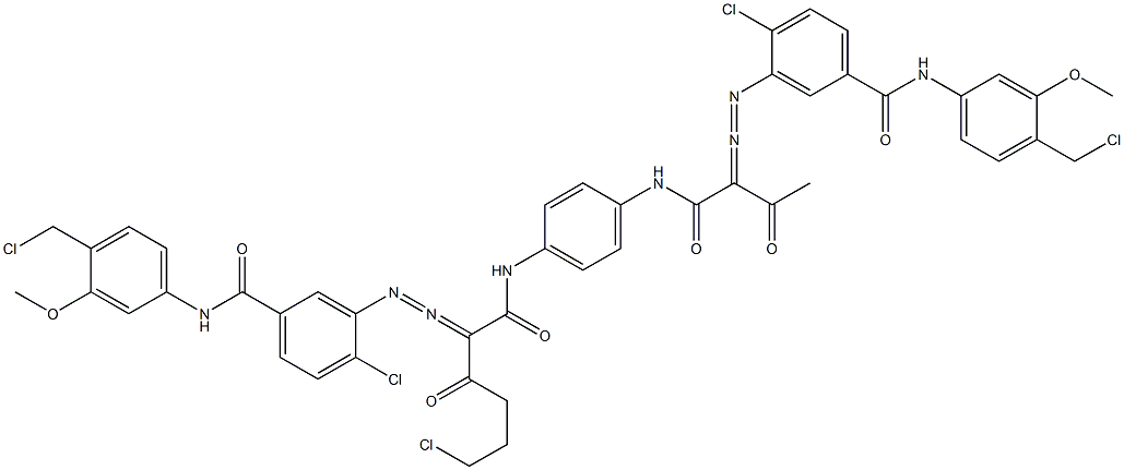 3,3'-[2-(2-Chloroethyl)-1,4-phenylenebis[iminocarbonyl(acetylmethylene)azo]]bis[N-[4-(chloromethyl)-3-methoxyphenyl]-4-chlorobenzamide] Structure