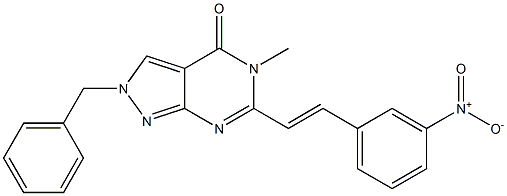 6-(m-Nitrostyryl)-2-benzyl-5-methyl-2H-pyrazolo[3,4-d]pyrimidin-4(5H)-one Struktur