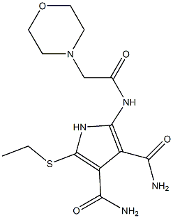 2-[[[モルホリノ]アセチル]アミノ]-5-[エチルチオ]-1H-ピロール-3,4-ジカルボアミド 化学構造式