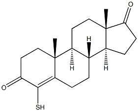 4-メルカプトアンドロスタ-4-エン-3,17-ジオン 化学構造式