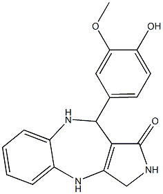 3,4,9,10-テトラヒドロ-10-(3-メトキシ-4-ヒドロキシフェニル)ピロロ[3,4-b][1,5]ベンゾジアゼピン-1(2H)-オン 化学構造式