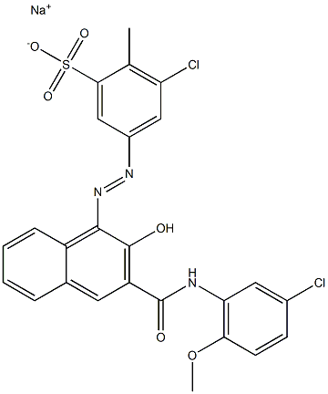 3-Chloro-2-methyl-5-[[3-[[(3-chloro-6-methoxyphenyl)amino]carbonyl]-2-hydroxy-1-naphtyl]azo]benzenesulfonic acid sodium salt Structure