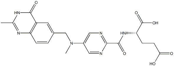 (2S)-2-[5-[N-メチル-N-[[(3,4-ジヒドロ-2-メチル-4-オキソキナゾリン)-6-イル]メチル]アミノ]-2-ピリミジニルカルボニルアミノ]グルタル酸 化学構造式