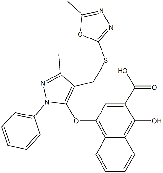 1-Hydroxy-4-[[3-methyl-4-[(5-methyl-1,3,4-oxadiazol-2-yl)thiomethyl]-1-phenyl-1H-pyrazol-5-yl]oxy]-2-naphthalenecarboxylic acid,,结构式