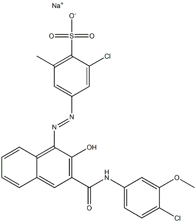 2-Chloro-6-methyl-4-[[3-[[(4-chloro-3-methoxyphenyl)amino]carbonyl]-2-hydroxy-1-naphtyl]azo]benzenesulfonic acid sodium salt Structure