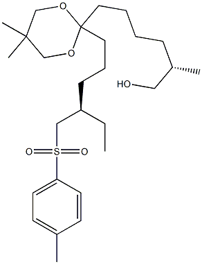 (2S)-2-Methyl-6-[5,5-dimethyl-2-[(4R)-4-(tosylmethyl)hexyl]-1,3-dioxan-2-yl]-1-hexanol Struktur