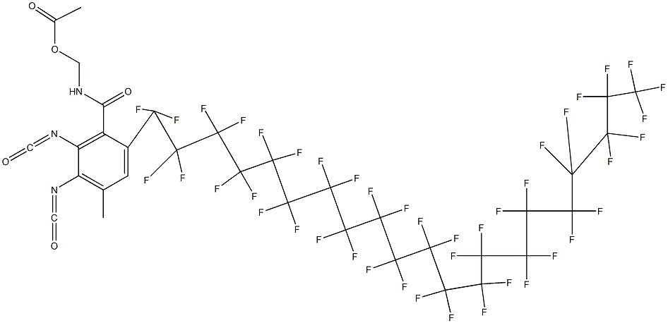 N-(アセチルオキシメチル)-2-(トリテトラコンタフルオロヘニコシル)-5,6-ジイソシアナト-4-メチルベンズアミド 化学構造式