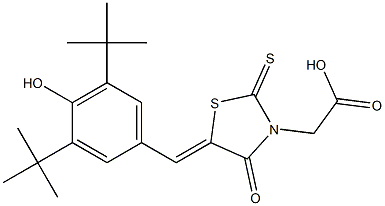 {5-[1-(3,5-Di-tert-butyl-4-hydroxy-phenyl)-meth-(Z)-ylidene]-4-oxo-2-thioxo-thiazolidin-3-yl}-acetic acid Structure