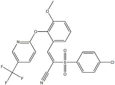 2-((4-Chlorophenyl)sulfonyl)-3-(3-methoxy-2-(5-(trifluoromethyl)(2-pyridyl)oxy)phenyl)prop-2-enenitrile 化学構造式