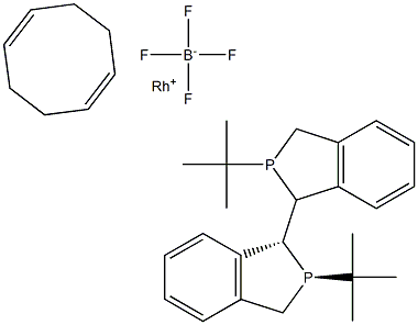 (1R,1'R,2S,2'S)-(+)-2,2'-Di-t-butyl-2,3,2',3'-tetrahydro-1,1'-bi-1H-isophosphindole(1,5-cyclooctadiene)rhodium(I) tetrafluoroborate Struktur