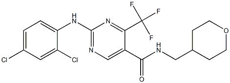 2-(2,4-dichlorophenylamino)-4-trifluoromethyl-pyrimidine-5-carboxylic acid N-(tetrahydro-pyran-4-ylmethyl)amide 化学構造式