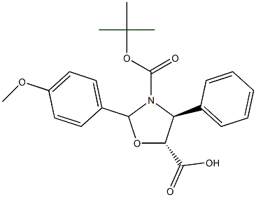 (4S,5R)-N-tert-Butoxycarbonyl-2-p-methoxyphenyl-4-phenyl-5-carboxy-1,3-oxazacyclopentane Struktur