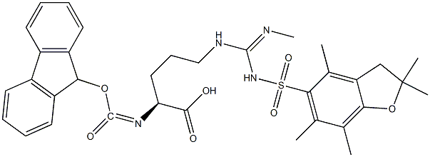 N5-[[[(2,3-Dihydro-2,2,4,6,7-pentamethyl-5-benzofuranyl)sulfonyl]amino](methylimino)methyl]-N2 - [(9H- fluoren-9-yloxy) carbonyl] -L- ornithine Struktur