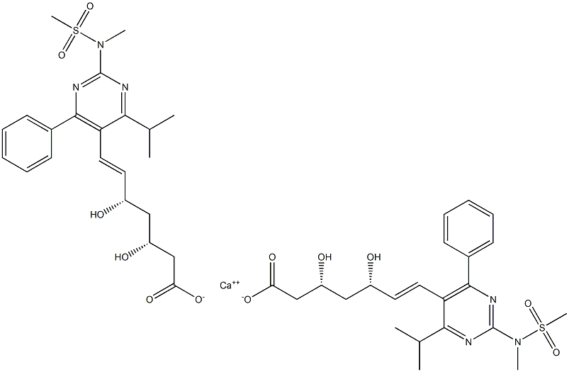 ((3R,5S,E)-3,5-dihydroxy-7-(4-isopropyl-2-(N-methylmethylsulfonamido)-6-phenylpyrimidin-5-yl)hept-6-enoate)calcium(II) 化学構造式