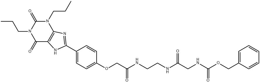 Carbamic acid, [2-oxo-2-[[2-[[[4-(2,3,6,7-tetrahydro-2,6-dioxo-1,3-dipropyl-1H-purin-8-yl)phenoxy]acetyl]amino]ethyl]amino]ethyl]-, phenylmethyl ester (9CI),102255-67-4,结构式