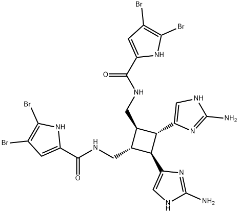 1α,2β-ビス(2-アミノ-1H-イミダゾール-4-イル)-3α,4β-ビス[(4,5-ジブロモ-1H-ピロール-2-イル)カルボニルアミノメチル]シクロブタン 化学構造式