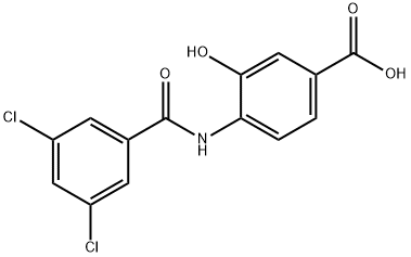 4-(3,5-二氯苯甲酰胺)-3-羟基苯甲酸, 1184581-58-5, 结构式