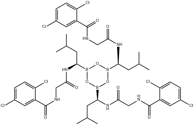 N,N',N"-[boroxin-2,4,6-triyltris[[(1R)-3-methylbutane-1,1-diyl]imino(2-oxoethane-2,1-diyl)] ]tris(2,5-dichlorobenzamide) Struktur