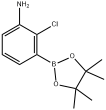 2-氯-3-(4,4,5,5-四甲基-1,3,2-二氧硼杂环戊烷-2-基)苯胺 结构式