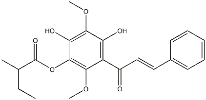 Butanoic acid, 2-methyl-, 2,4-dihydroxy-3,6-dimethoxy-5-[(2E)-1-oxo-3-phenyl-2-propen-1-yl]phenyl ester, (-)- Structure