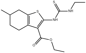 Benzo[b]thiophene-3-carboxylic acid, 2-[[(ethylamino)thioxomethyl]amino]-4,5,6,7-tetrahydro-6-methyl-, ethyl ester Struktur