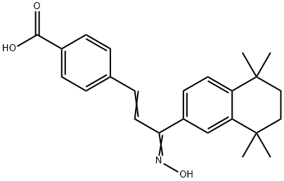 4-[(1E)-3-(ヒドロキシイミノ)-3-(5,5,8,8-テトラメチル-6,7-ジヒドロナフタレン-2-イル)プロパ-1-エン-1-イル]安息香酸 化学構造式