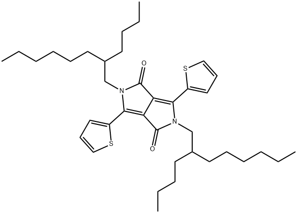 2,5‐bis(2‐butyloctyl)‐
3,6‐di(thiophen‐2‐
yl)pyrrolo[3,4‐
c]pyrrole‐1,4(2H,5H)‐
dione Struktur