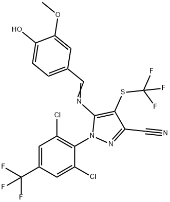 1H-Pyrazole-3-carbonitrile, 1-[2,6-dichloro-4-(trifluoromethyl)phenyl]-5-[[(4-hydroxy-3-methoxyphenyl)methylene]amino]-4-[(trifluoromethyl)thio]-,145767-97-1,结构式