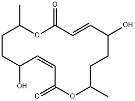 5,13-二羟基-8,16-二甲基-1,9-二氧杂环十六碳-3,11-二烯-2,10-二酮, 155326-45-7, 结构式
