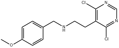 [2-(4,6-Dichloro-pyrimidin-5-yl)-ethyl]-(4-methoxy-benzyl)-amine 5-Pyrimidineethanamine, 4,6-dichloro-N-[(4-methoxy]- Struktur