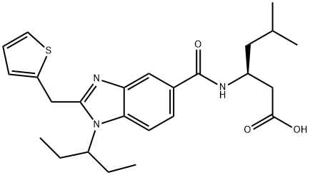 Hexanoic acid, 3-[[[1-(1-ethylpropyl)-2-(2-thienylmethyl)-1H-benzimidazol-5-yl]carbonyl]amino]-5-methyl-, (3S)- Struktur