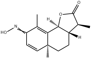 (3S)-8-Hydroxyimino-3aβ,4,5,5a,8,9bα-hexahydro-3β,5aα,9-trimethylnaphtho[1,2-b]furan-2(3H)-one Struktur