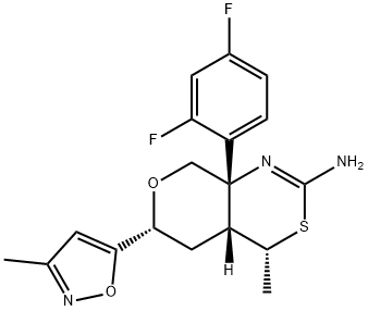 1621585-17-8 Pyrano[3,4-d][1,3]thiazin-2-amine, 8a-(2,4-difluorophenyl)-4,4a,5,6,8,8a-hexahydro-4-methyl-6-(3-methyl-5-isoxazolyl)-, (4R,4aR,6R,8aS)-