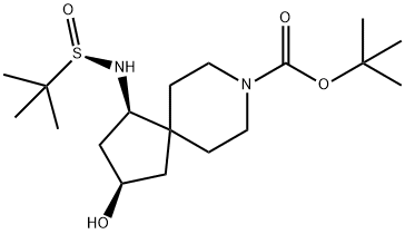 8-Azaspiro[4.5]decane-8-carboxylic acid, 1-[[(R)-(1,1-dimethylethyl)sulfinyl]amino]-3-hydroxy-, 1,1-dimethylethyl ester, (1R,3R)- Struktur