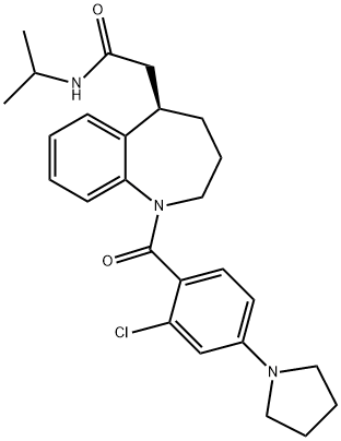 192514-54-8 1H-1-Benzazepine-5-acetamide, 1-[2-chloro-4-(1-pyrrolidinyl)benzoyl]-2,3,4,5-tetrahydro-N-(1-methylethyl)-, (5R)-