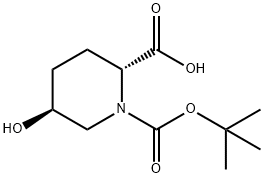 (2R,5S)-1-[(tert-butoxy)carbonyl]-5-hydroxypiperidine-2-carboxylic acid 化学構造式