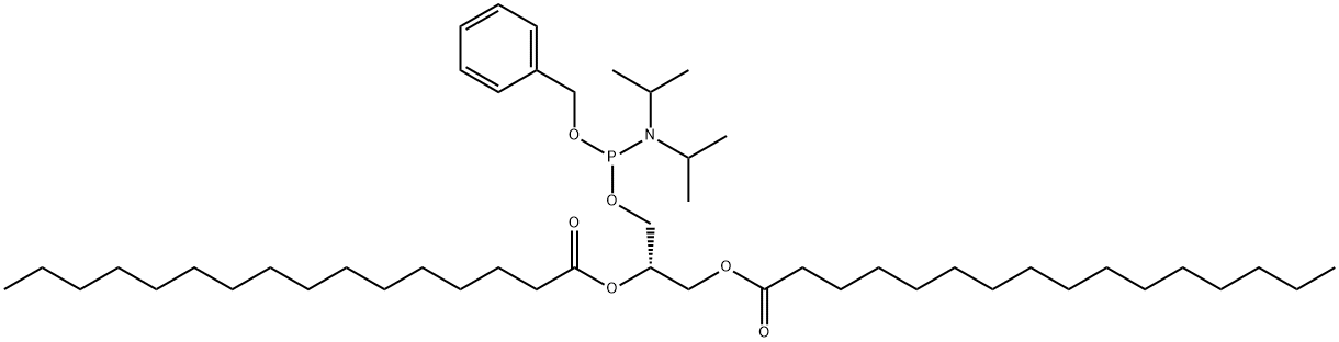 Hexadecanoic acid, (1S)-1-bis(1-methylethyl)amino(phenylmethoxy)phosphinooxymethyl-1,2-ethanediyl ester Struktur