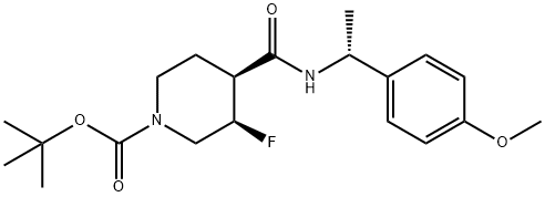 (3R,4S)-tert-butyl 3-fluoro-4-((R)-1-(4-methoxyphenyl)ethylcarbamoyl)piperidine-1-carboxylate(enantiomer a, e.e 95%) 化学構造式