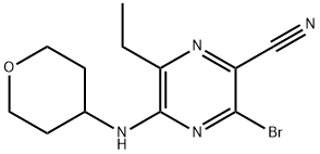 3-bromo-6-ethyl-5-((tetrahydro-2H-pyran-4-yl)amino)pyrazine-2-carbonitrile 结构式